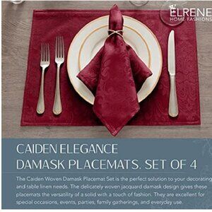 Elrene Caiden Elegance Damask Placemats 13"x19" Cranberry Jacquard (Set of 4)
